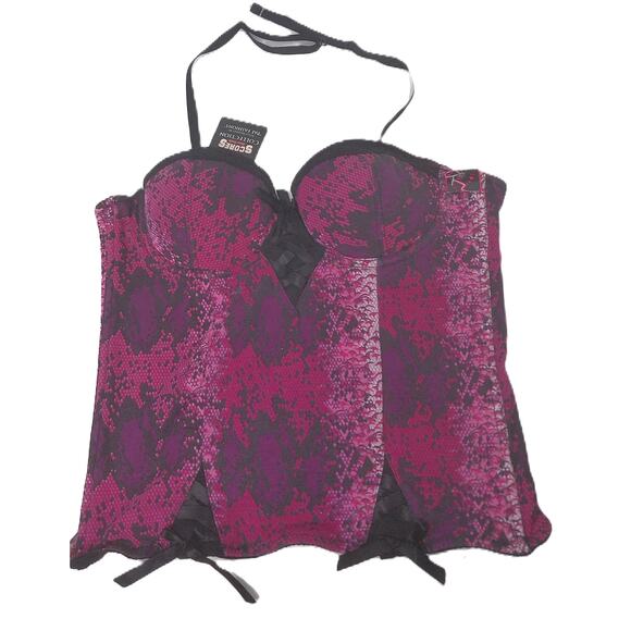 Scores Other - Vintage Scores New York Fuchsia & Black Lace Corset Top Bustier Size 36B